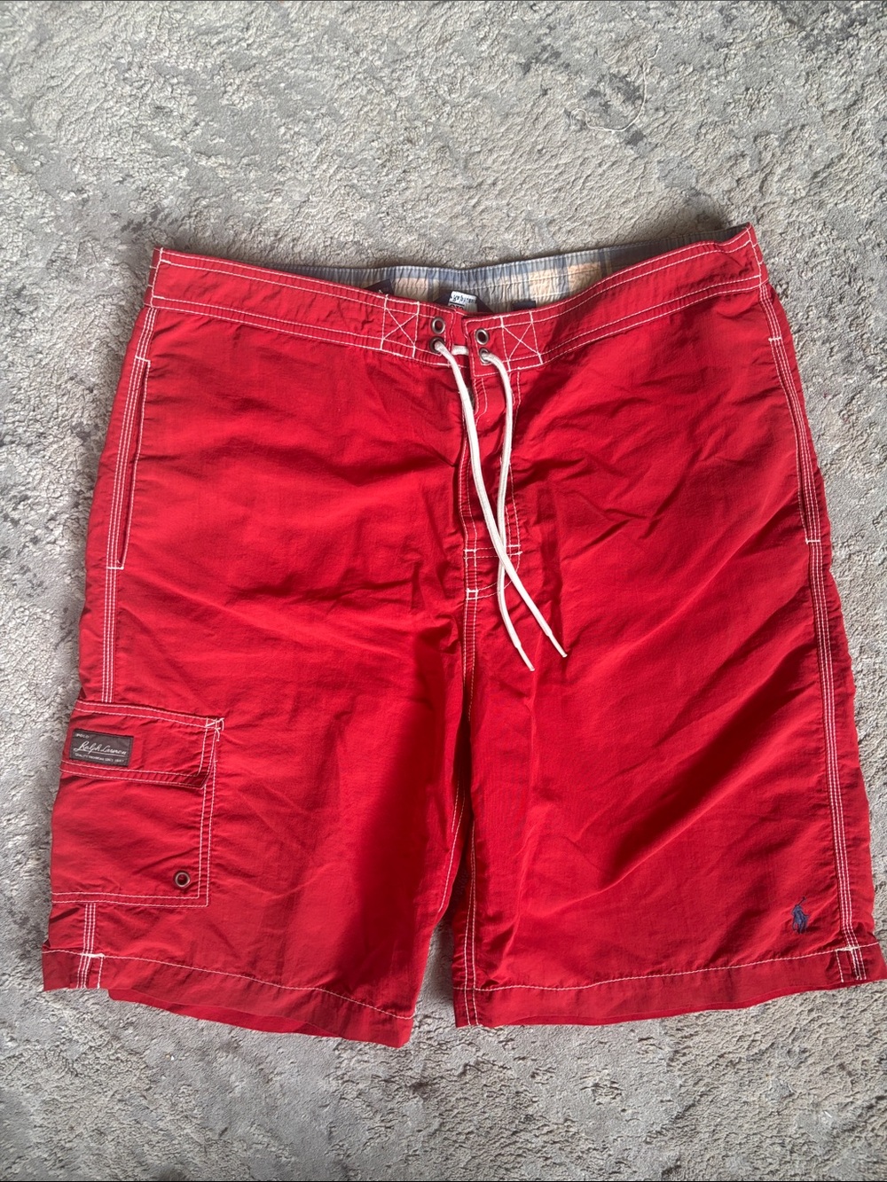 Ralph Lauren Red Men's Swim Board Shorts with Side Cargo Pocket